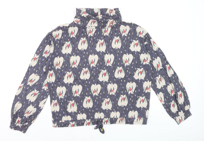 White Stuff Women's Blue Floral Cotton Roll Neck Blouse UK 8