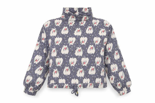 White Stuff Women's Blue Floral Cotton Roll Neck Blouse UK 8