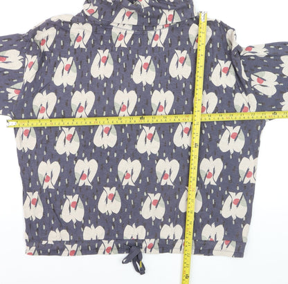 White Stuff Women's Blue Floral Cotton Roll Neck Blouse UK 8