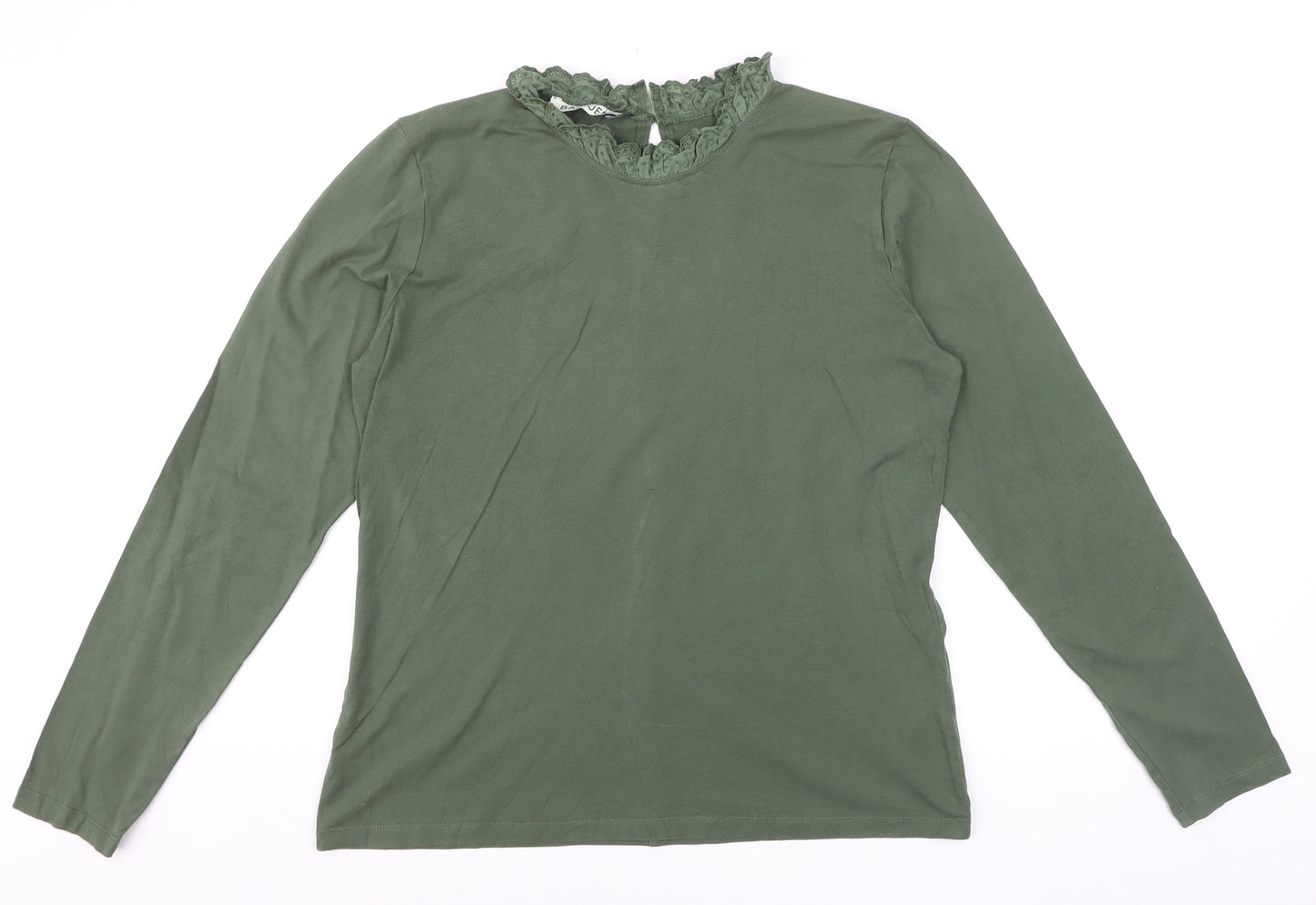 Baukjen Women’s Green Lace Trim High Neck Long Sleeve Cotton Blouse UK 14