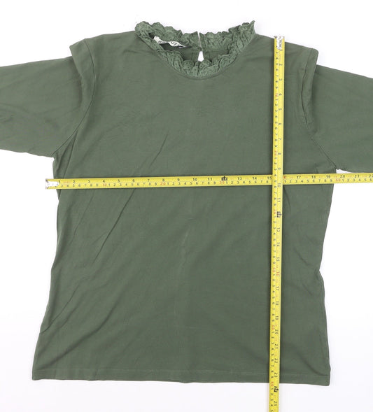Baukjen Women’s Green Lace Trim High Neck Long Sleeve Cotton Blouse UK 14