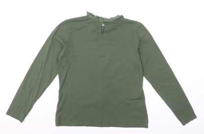 Baukjen Women’s Green Lace Trim High Neck Long Sleeve Cotton Blouse UK 14