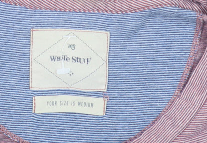 White Stuff Men's Pink Striped Cotton Polo Shirt Size M