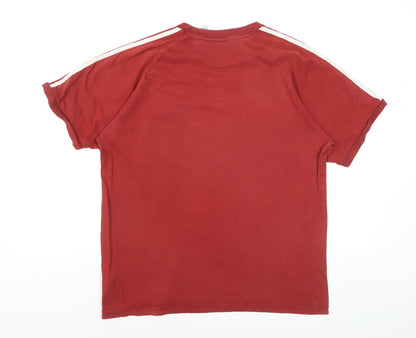 Adidas Men's Red 3-Stripes Crew Neck Cotton T-Shirt Size L
