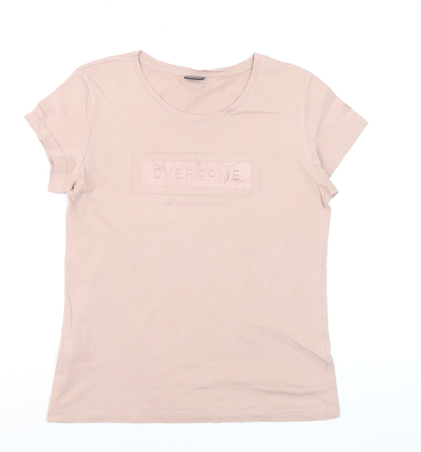 4F Women's Beige Short Sleeve Cotton T-Shirt Size M Basic Crew Neck