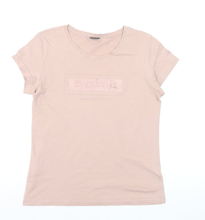 4F Women's Beige Short Sleeve Cotton T-Shirt Size M Basic Crew Neck