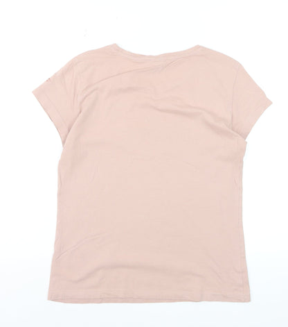 4F Women's Beige Short Sleeve Cotton T-Shirt Size M Basic Crew Neck