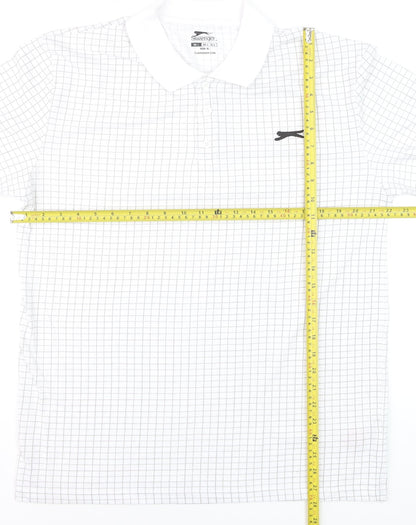 Slazenger Men’s White Check Polo Shirt L Sports Casual