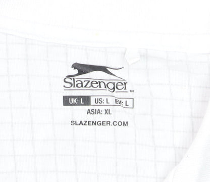 Slazenger Men’s White Check Polo Shirt L Sports Casual