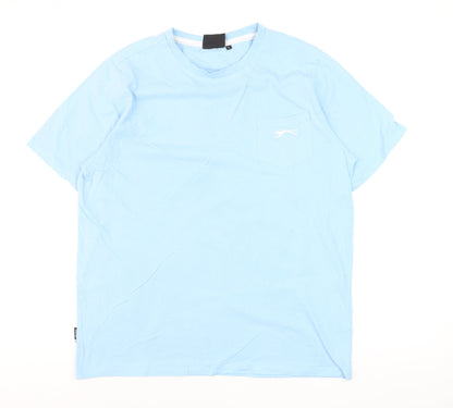 Slazenger Men Blue Cotton Polo L Short Sleeve Crew Neck