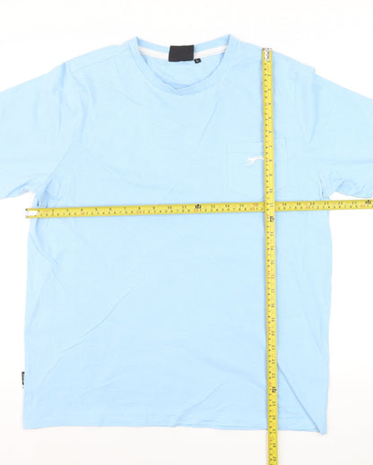 Slazenger Men Blue Cotton Polo L Short Sleeve Crew Neck