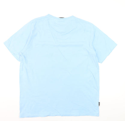 Slazenger Men Blue Cotton Polo L Short Sleeve Crew Neck