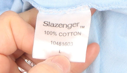 Slazenger Men Blue Cotton Polo L Short Sleeve Crew Neck