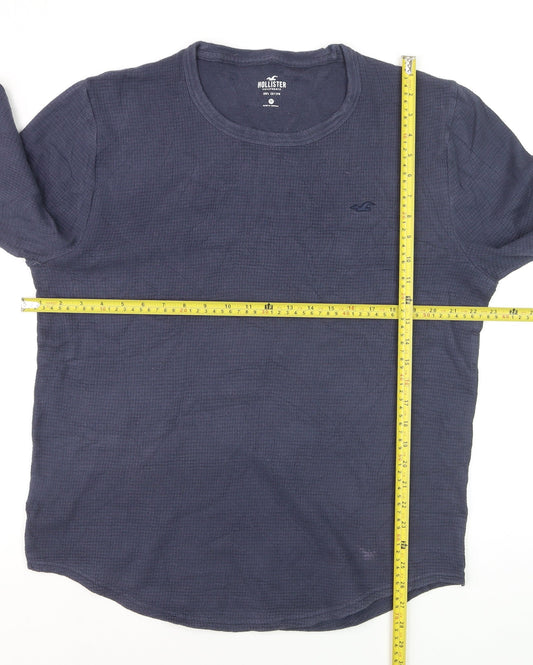 Hollister Men Blue Long Sleeve Cotton Crew Neck Top Size M