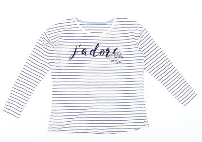 Principles Women’s White Striped Long Sleeve Cotton T-Shirt Size 12