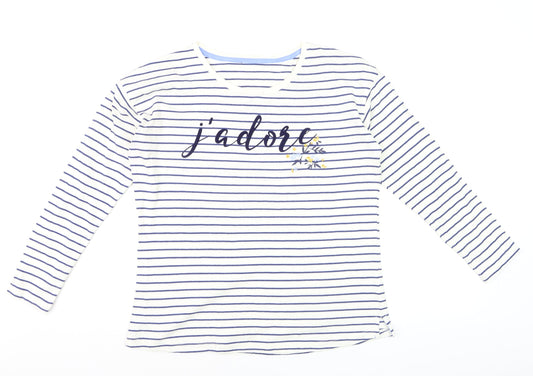 Principles Women’s White Striped Long Sleeve Cotton T-Shirt Size 12