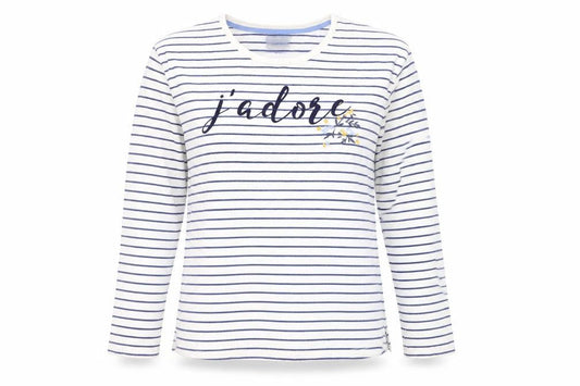 Principles Women’s White Striped Long Sleeve Cotton T-Shirt Size 12