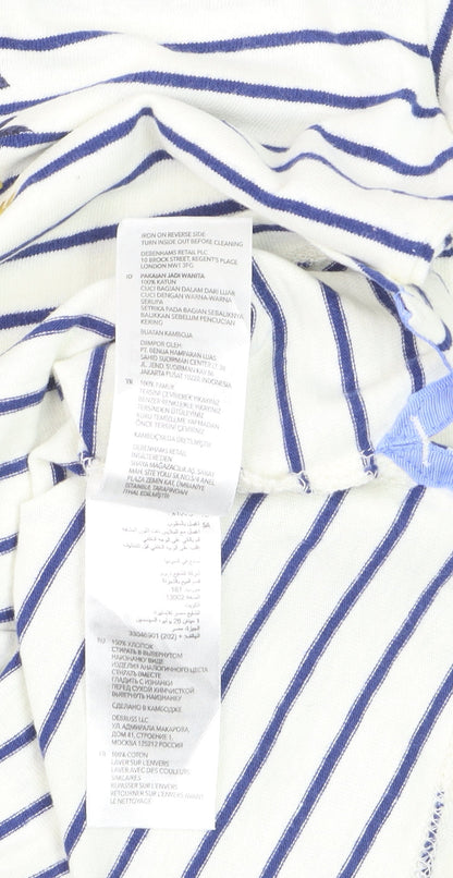Principles Women’s White Striped Long Sleeve Cotton T-Shirt Size 12