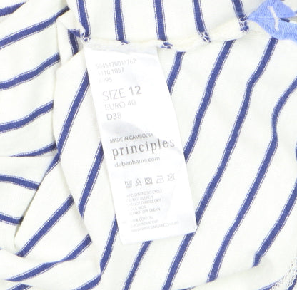 Principles Women’s White Striped Long Sleeve Cotton T-Shirt Size 12