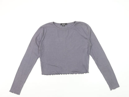Missguided Womens Grey Size 12 Cropped Long Sleeve Ribbed Top