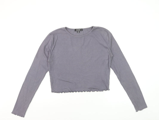 Missguided Womens Grey Size 12 Cropped Long Sleeve Ribbed Top