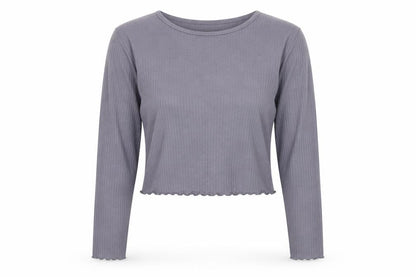 Missguided Womens Grey Size 12 Cropped Long Sleeve Ribbed Top