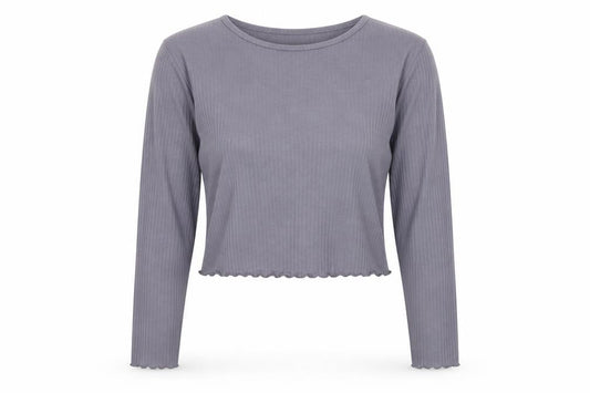 Missguided Womens Grey Size 12 Cropped Long Sleeve Ribbed Top