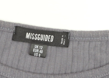 Missguided Womens Grey Size 12 Cropped Long Sleeve Ribbed Top