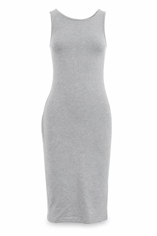 Front view of Miss Selfridge Women’s Grey Sleeveless Bodycon Midi Dress, size UK 10