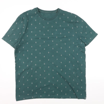 George Men's Green Patterned Crew Neck Cotton T-Shirt Size L
