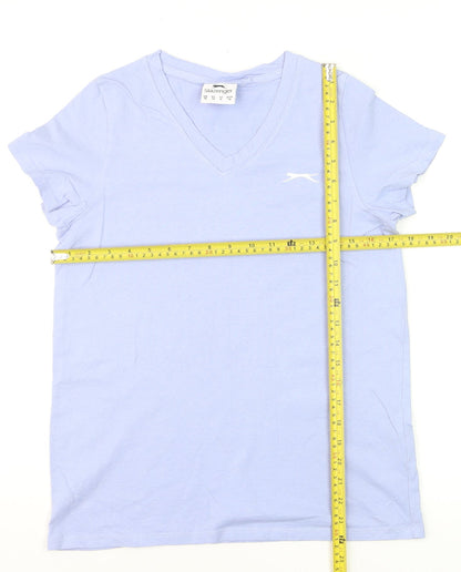Slazenger Women's Blue V-Neck Cotton Short Sleeve T-Shirt UK 10