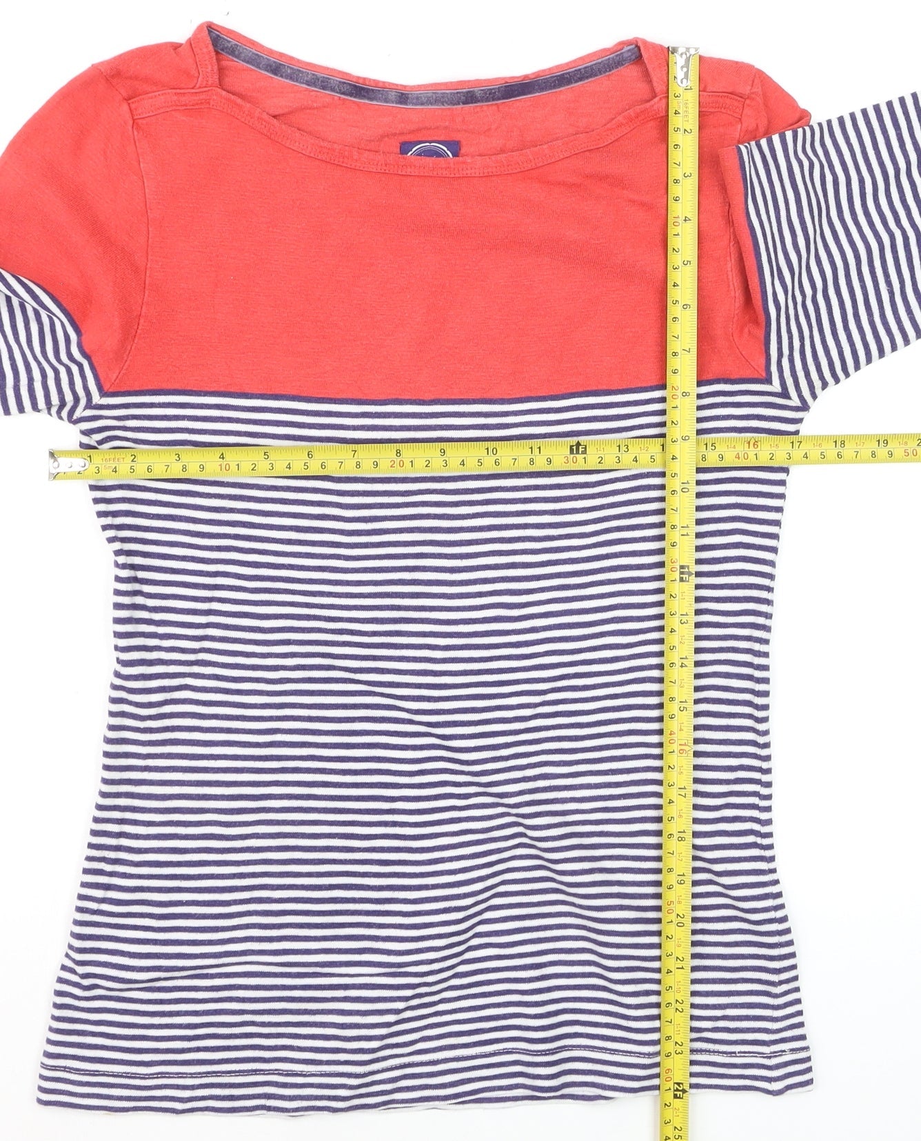 Joules Womens Multicoloured Striped 3/4 Sleeve Cotton T-Shirt Size 12
