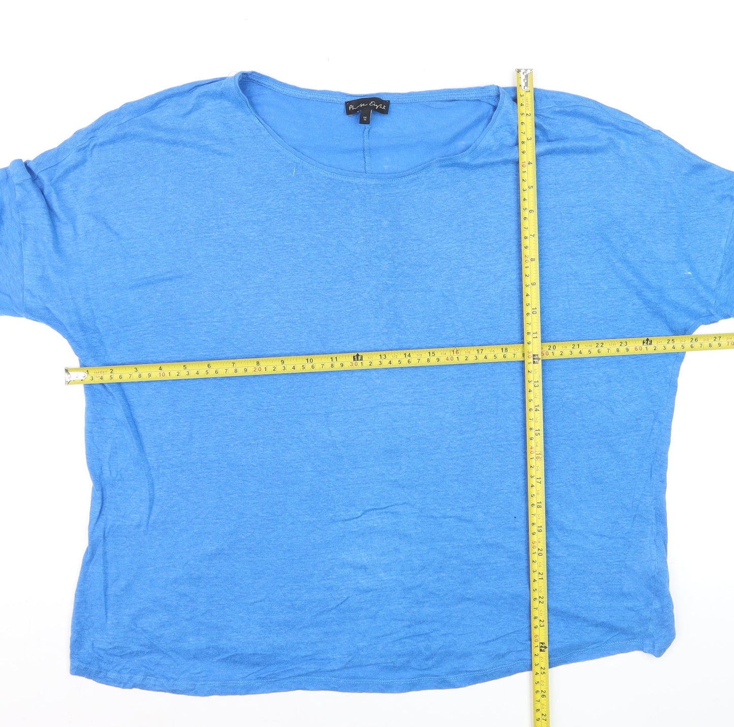 Phase Eight Women's Blue Linen Relaxed Fit 3/4 Sleeve T-Shirt UK 16