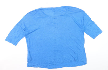 Phase Eight Women's Blue Linen Relaxed Fit 3/4 Sleeve T-Shirt UK 16