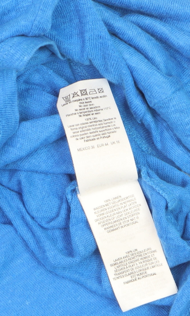 Phase Eight Women's Blue Linen Relaxed Fit 3/4 Sleeve T-Shirt UK 16