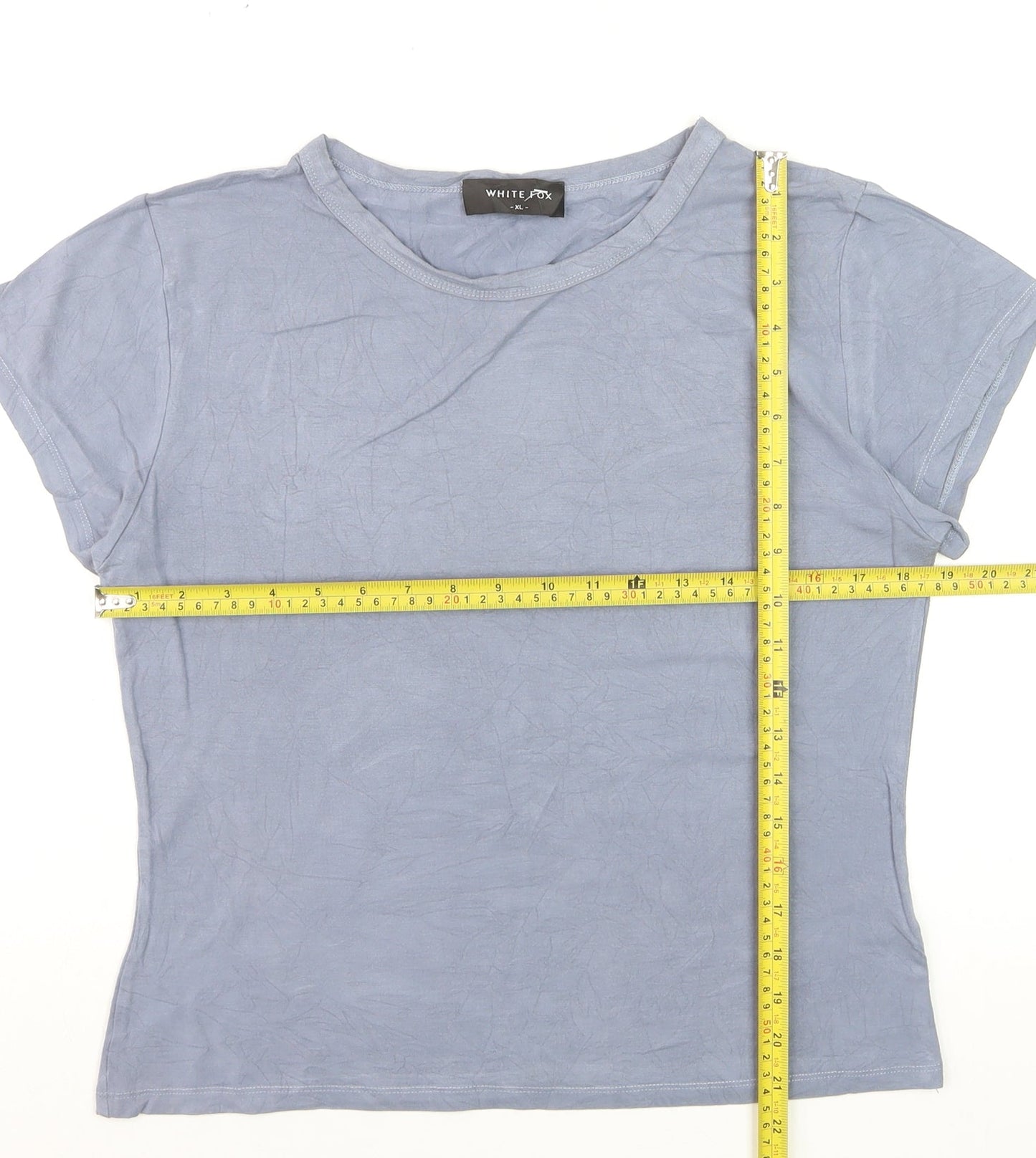 White Fox Women's Blue Short Sleeve Slim Fit Basic T-Shirt XL