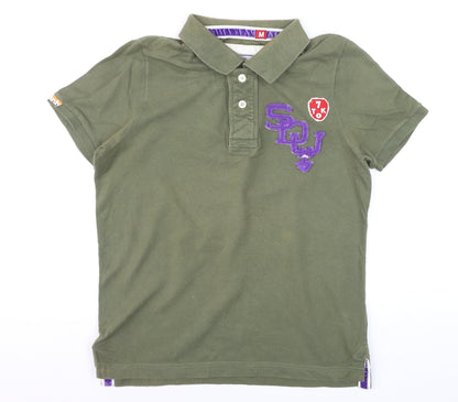Superdry Men's Green Cotton Polo Shirt M Embroidered Preppy Style