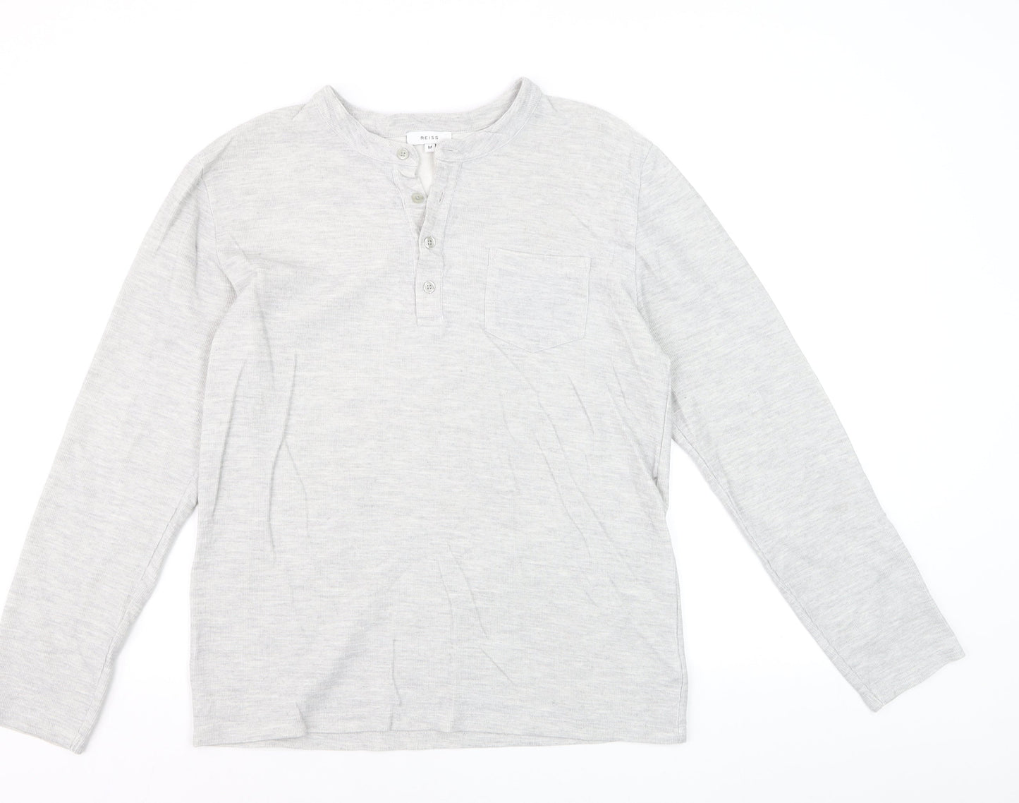 Reiss Womens Grey Long Sleeve Henley Cotton Jersey Top Size M