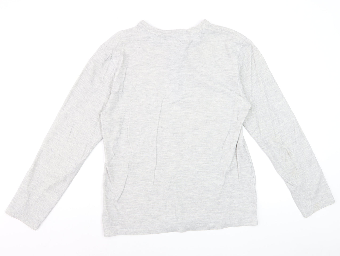 Reiss Womens Grey Long Sleeve Henley Cotton Jersey Top Size M