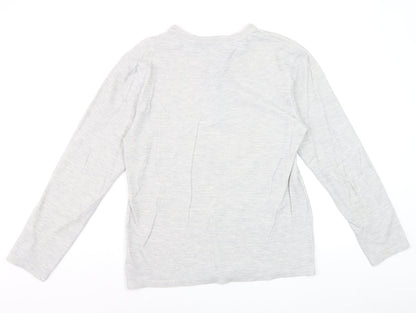 Reiss Womens Grey Long Sleeve Henley Cotton Jersey Top Size M