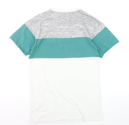 St Goliath Men's Grey and Green Colourblock Graphic T-Shirt Size S