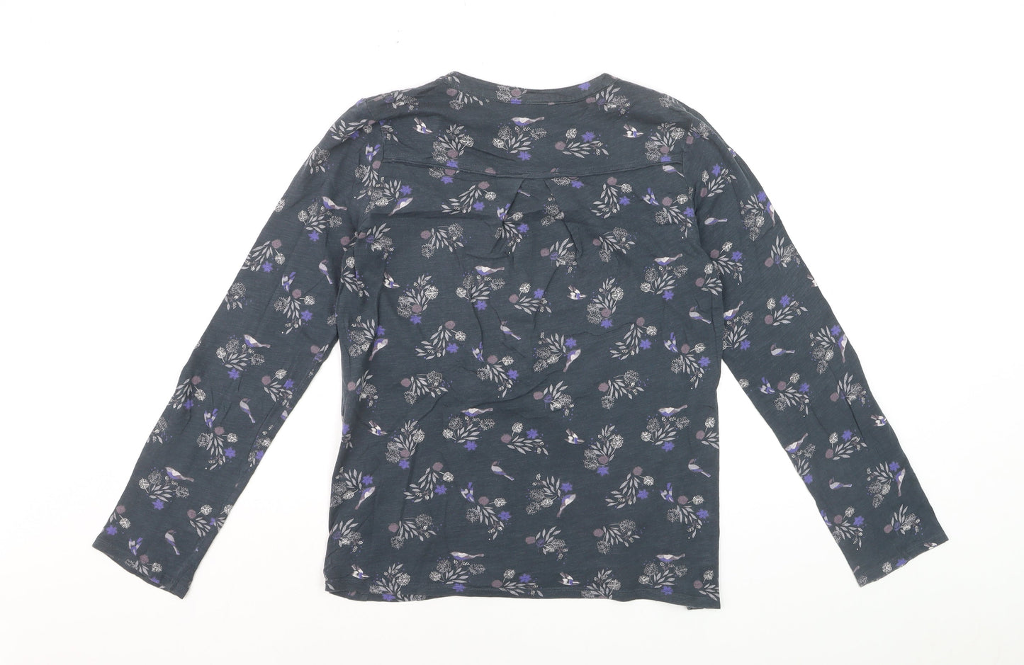 White Stuff Womens Blue Floral Long Sleeve Cotton Tunic Blouse Size 10