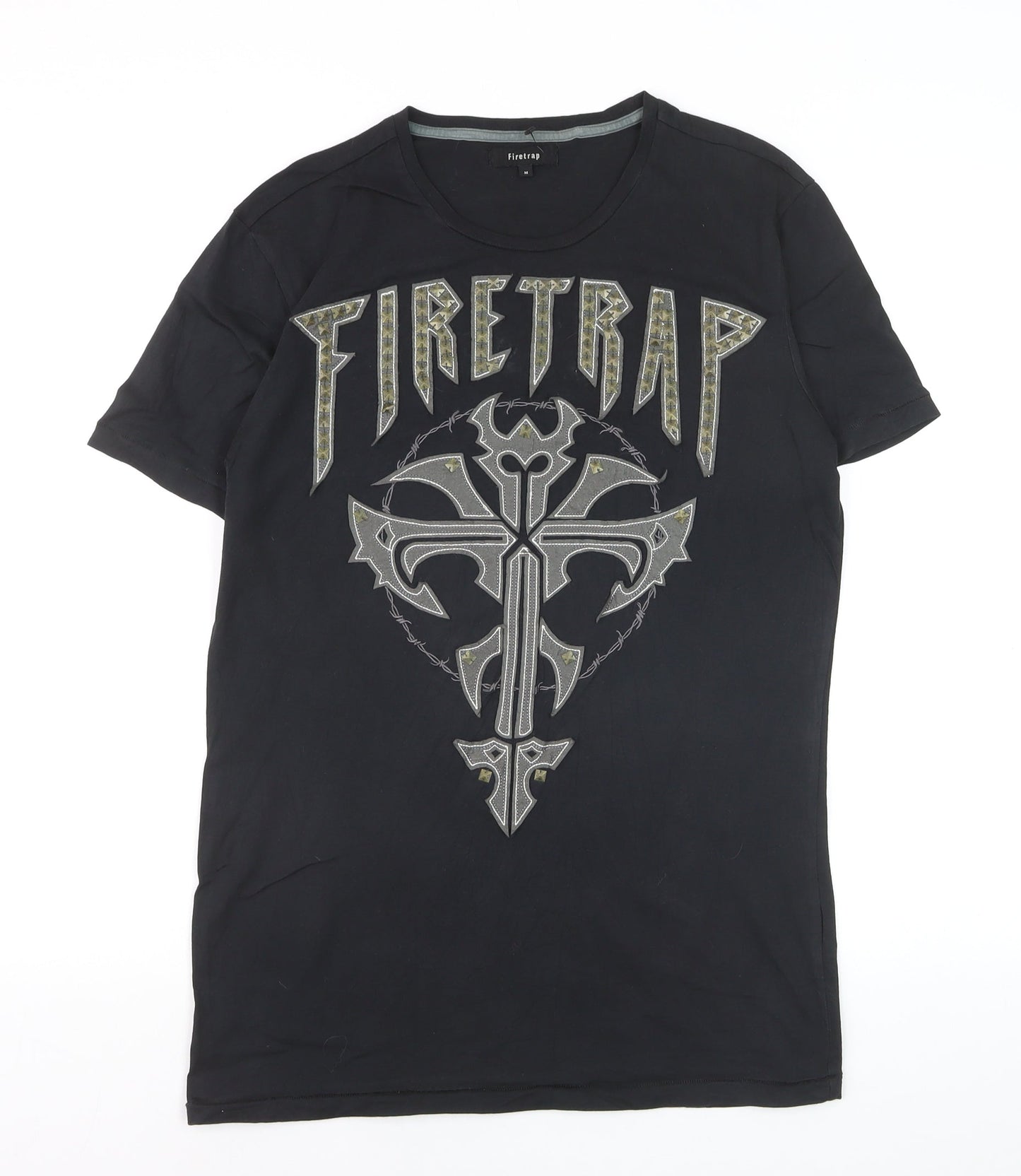Firetrap Men's Black Gothic Rock Graphic Crew Neck Cotton T-Shirt Size M