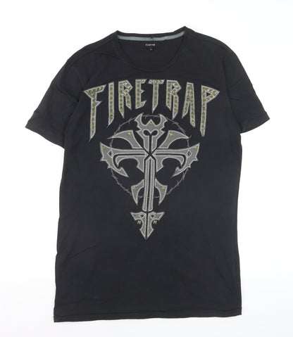 Firetrap Men's Black Gothic Rock Graphic Crew Neck Cotton T-Shirt Size M