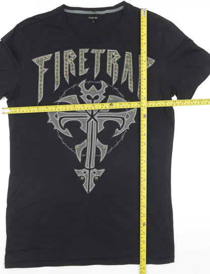 Firetrap Men's Black Gothic Rock Graphic Crew Neck Cotton T-Shirt Size M
