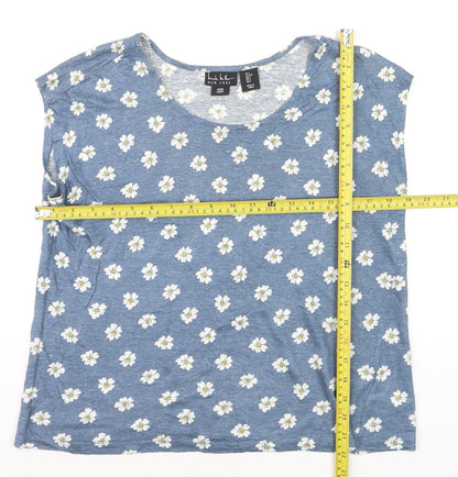 Nicole Miller Women’s Blue Floral Linen Sleeveless T-Shirt Size S