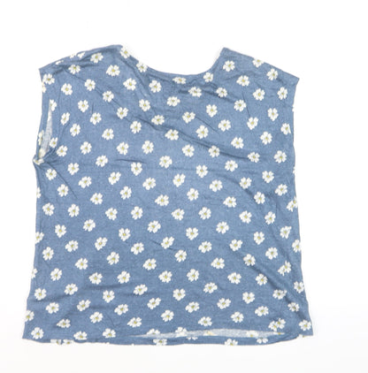 Nicole Miller Women’s Blue Floral Linen Sleeveless T-Shirt Size S
