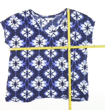 Marks and Spencer Women's Blue Geometric V-Neck Jersey T-Shirt Size 14