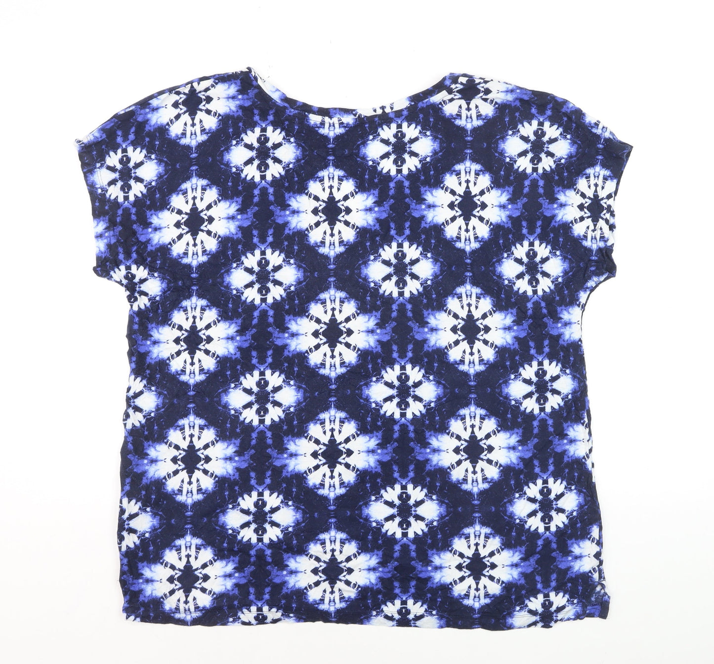 Marks and Spencer Women's Blue Geometric V-Neck Jersey T-Shirt Size 14