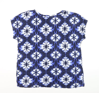 Marks and Spencer Women's Blue Geometric V-Neck Jersey T-Shirt Size 14